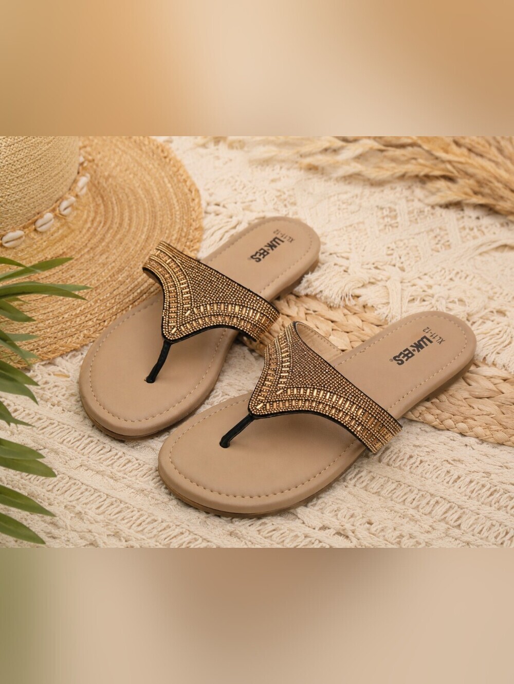 ✨ Lukees Bronze Rhinestone Embellished Thong Sandals | Women's Size 11